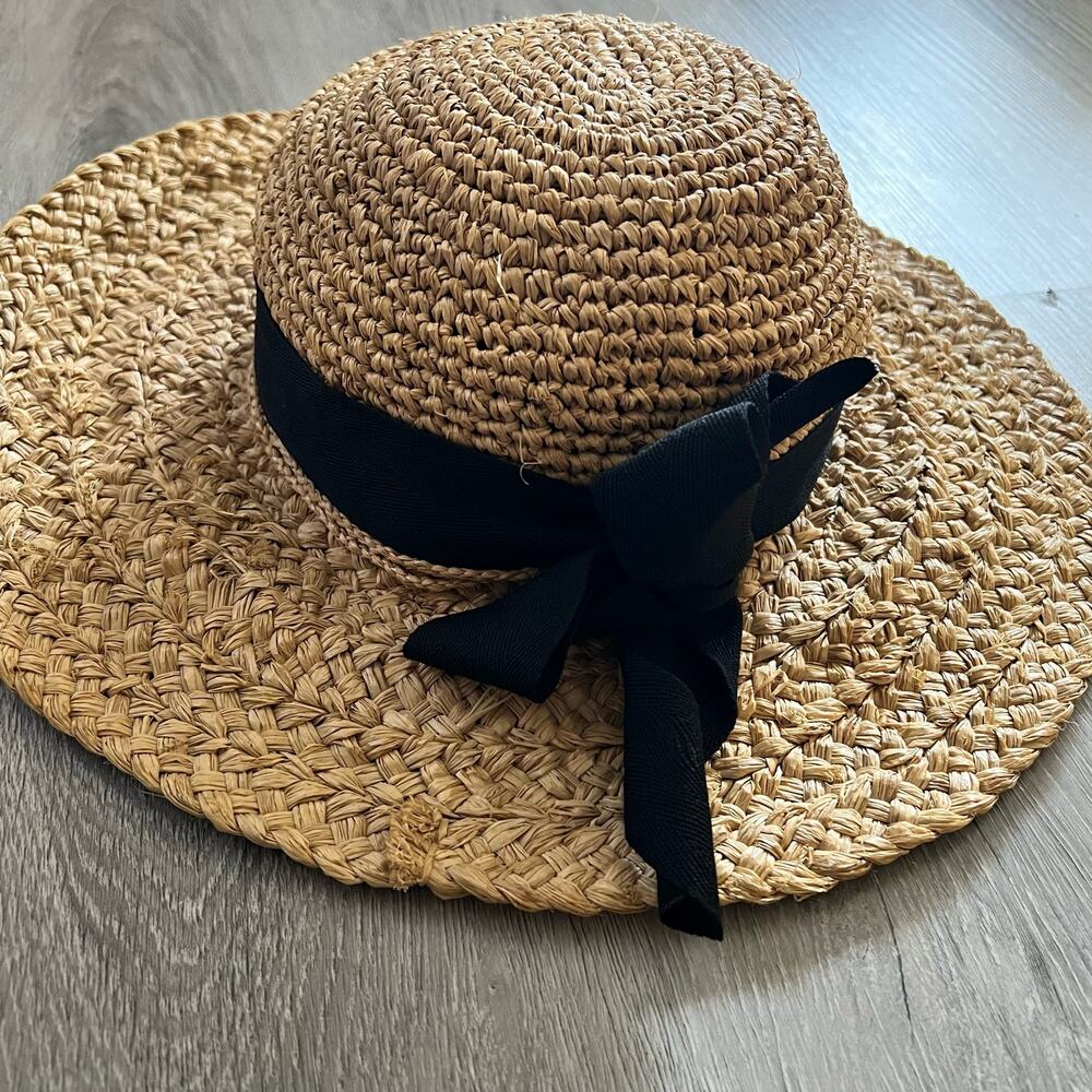 San Diego Hat Co Straw Sun Hat OS Natural Black Bow Ribbon Beach Vacation Resort - Picture 6 of 8